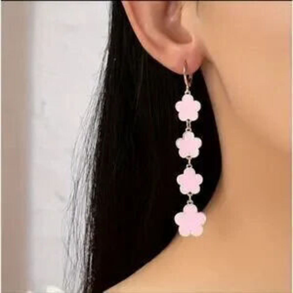 Pink?Dangling?Clover?Flower?Earrings?New